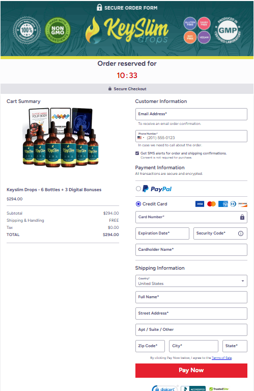 KeySlim Drops Secure Checkout Page powered by ClickBank